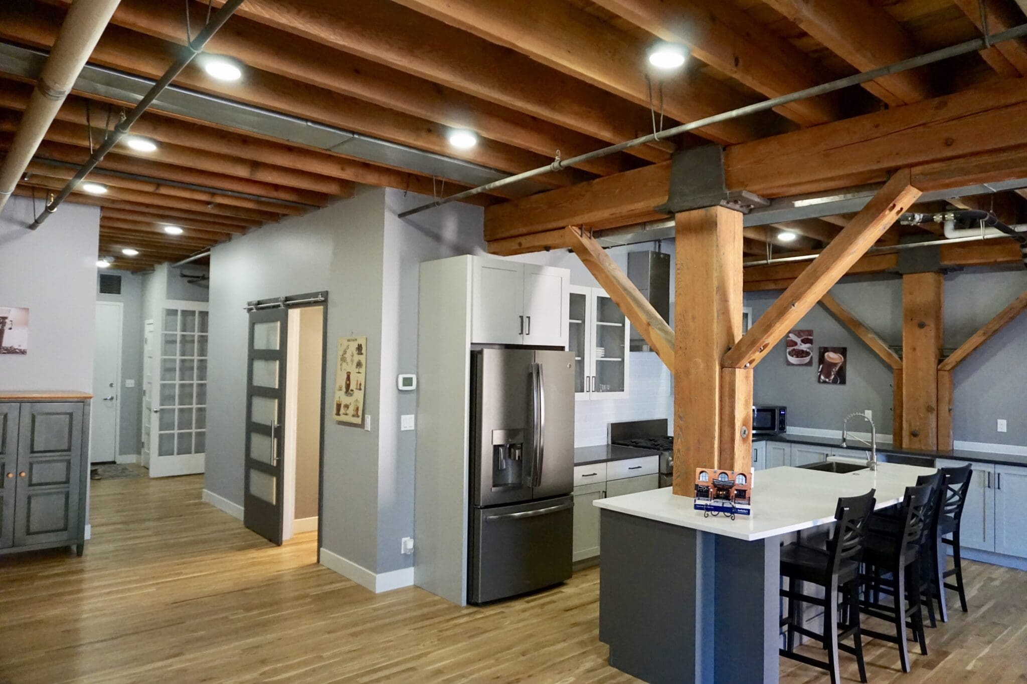 Modern kitchen with wooden beams